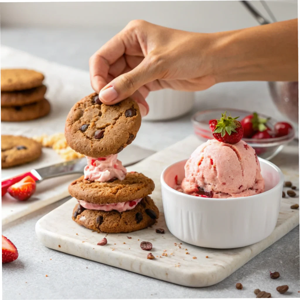 assembling-strawberry-ice-cream-sandwiches