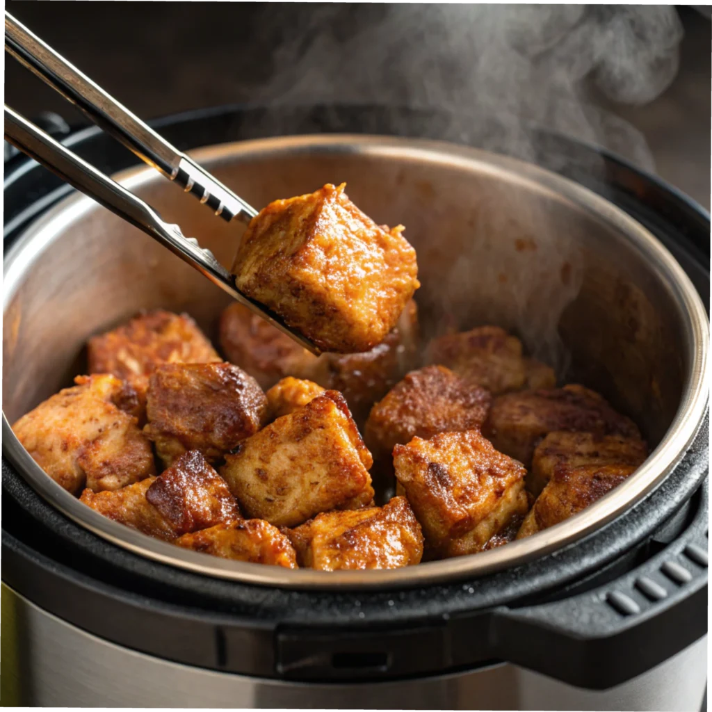 Searing chuck roast pieces in Instant Pot for flavor development