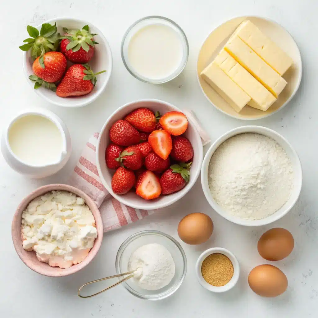ingredients for pound cake with strawberries and cream cheese
