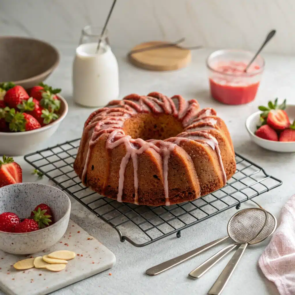 finished pound cake with strawberries and cream cheese