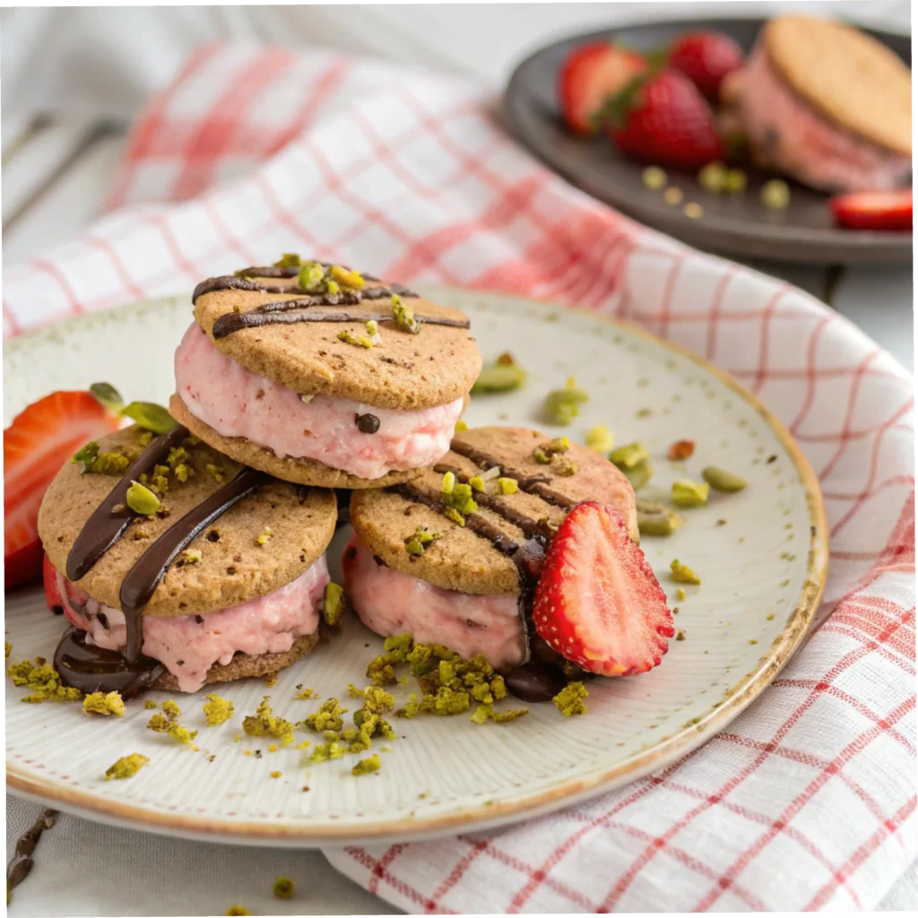 serving-strawberry-ice-cream-sandwiches-with-toppings